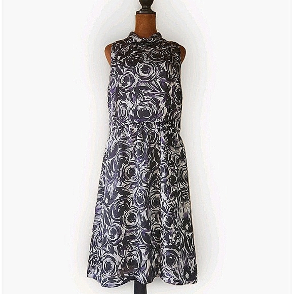Ann Taylor Dress Size 8 Silky Sleeveless Purple Black‎ Rose Pattern Party Dressy
